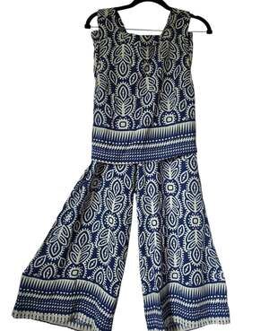Rose & Olive Womens Blue Cream Wide Leg Pant Set Sz S